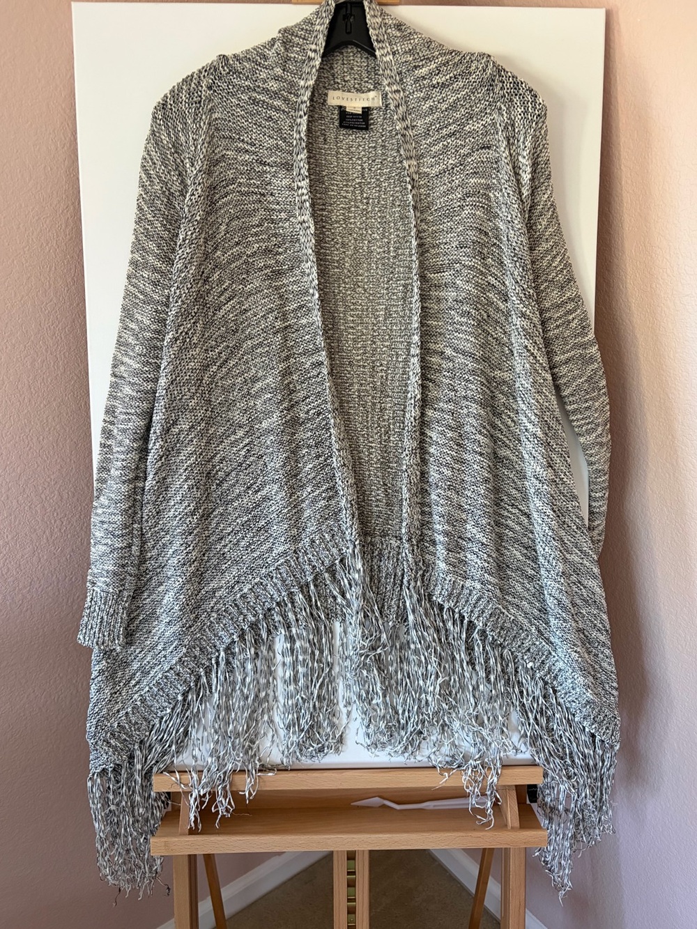 Love Stitch Space Dye Fringe Open Front Knit Cardigan Sweater Small